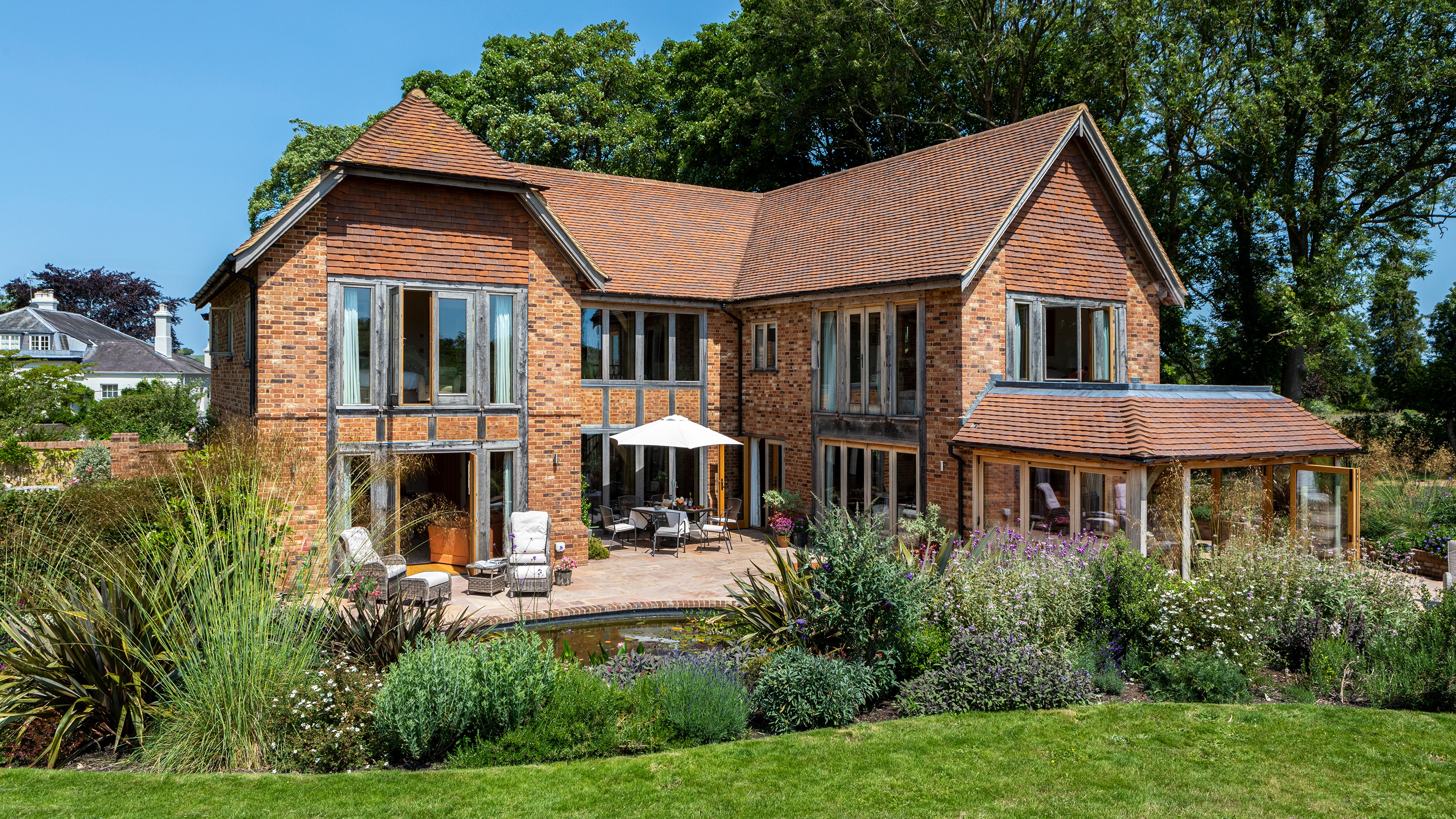 Modern UK semi-detached house with slate roof